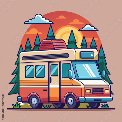  RV Camping Car Illustration Vector