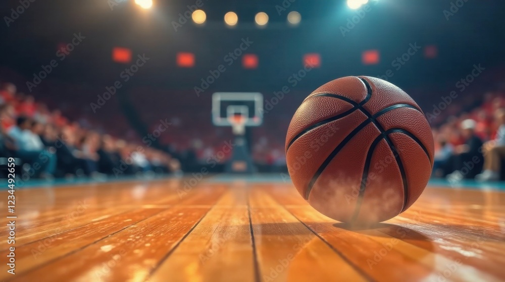 A lone basketball rests on a polished hardwood court, the blurred background hinting at a packed arena and the anticipation of a thrilling game. A lone basketball rests on a polished hardwood court, the blurred background hinting at a packed arena and the anticipation of a thrilling game.
