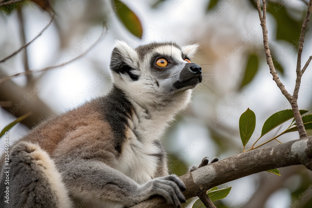 Fototapeta premium Lemur Sitting on a Tree in Madagascar Forest