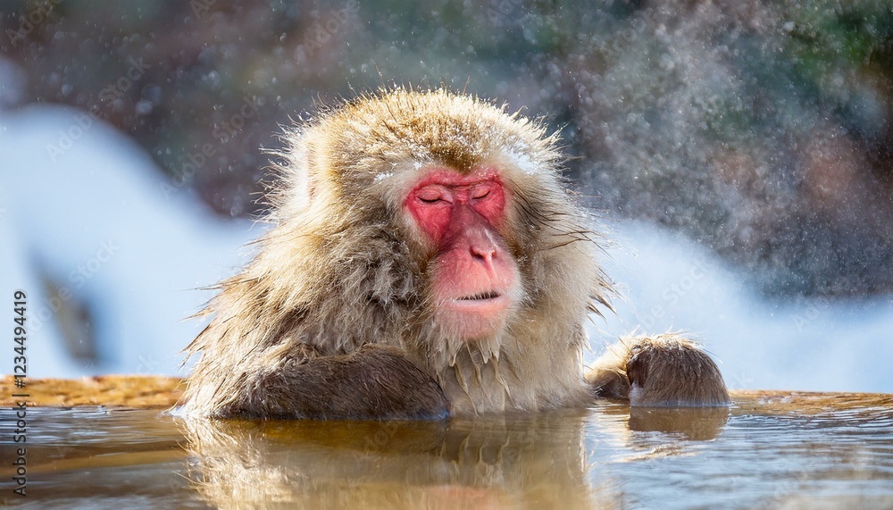 Naklejka premium 温泉に入っている猿