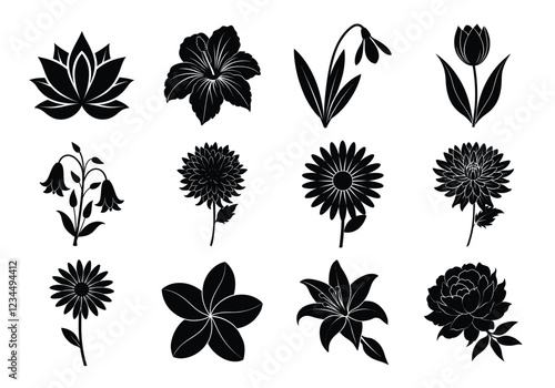 Flower silhouette set. Flowers bundle vector illustration on white background
