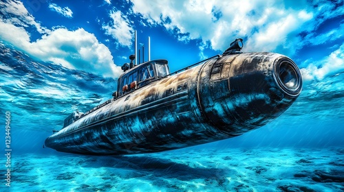 Wallpaper Mural Submarine Submerging Into Ocean with Dramatic Side View and Blue Sky Torontodigital.ca