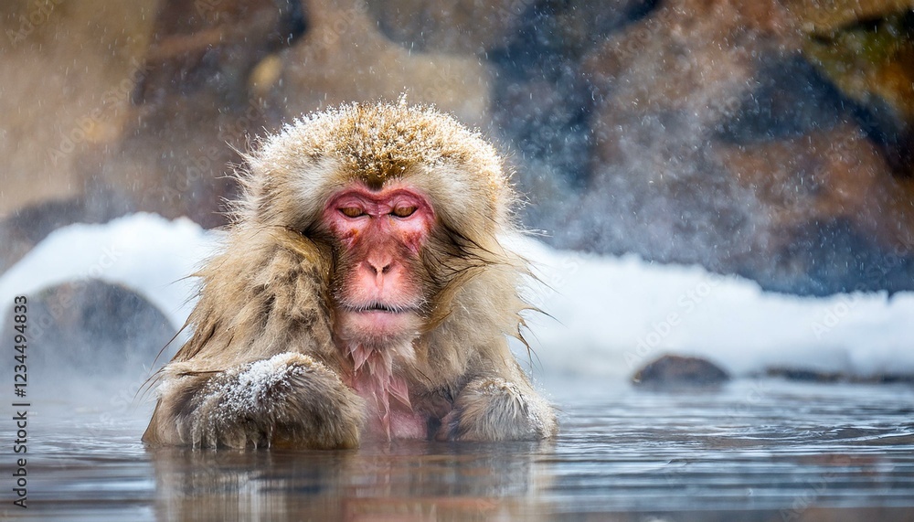Fototapeta premium 温泉に入っている猿
