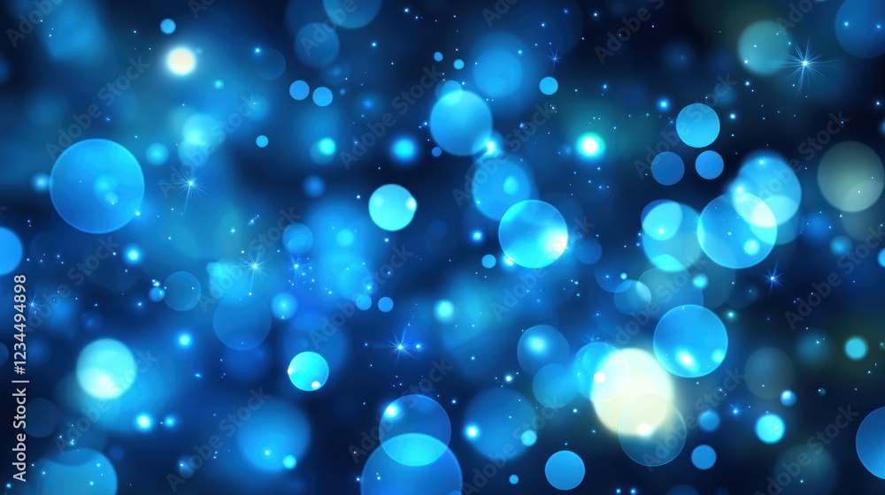 Blue bokeh lights sparkle, dark background, festive design, digital art Blue bokeh lights sparkle, dark background, festive design, digital art