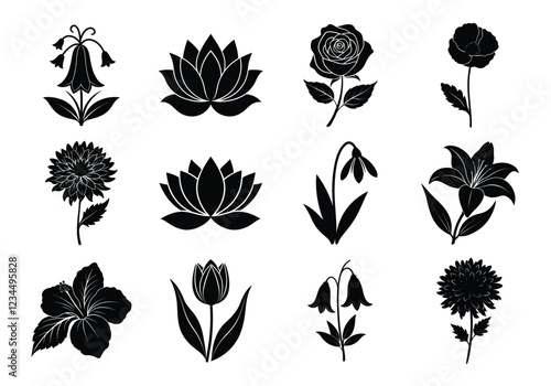 Flower silhouette set. Flowers bundle vector illustration on white background