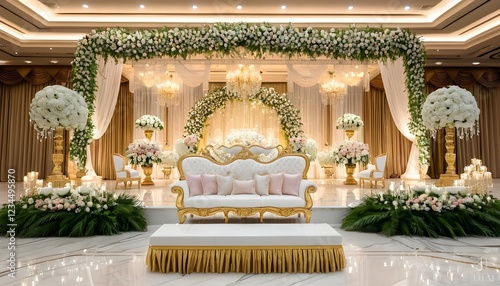 A Vibrant Wedding Stage, A Sleek Futuristic Wedding Stage, A Magical Wedding Stage With An  Ice-Blue And Silve