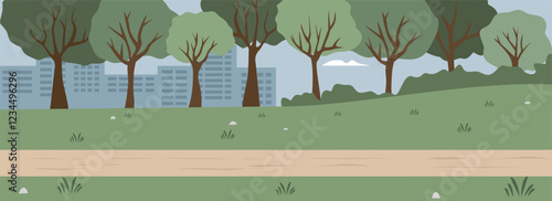 City park. Municipal gardens. Public park. Public open space. Garden space. Open public area. Urban forest illustration. Cityscape. Forest. Garden. Jungle. Field.
