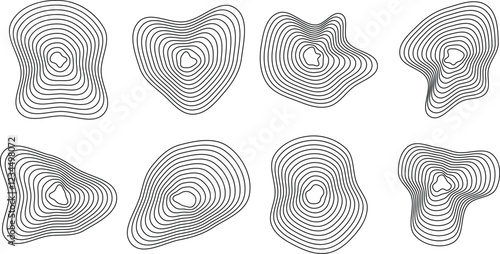 Organic topography designs. Geometric texture forms. Vector outline illustrations set.