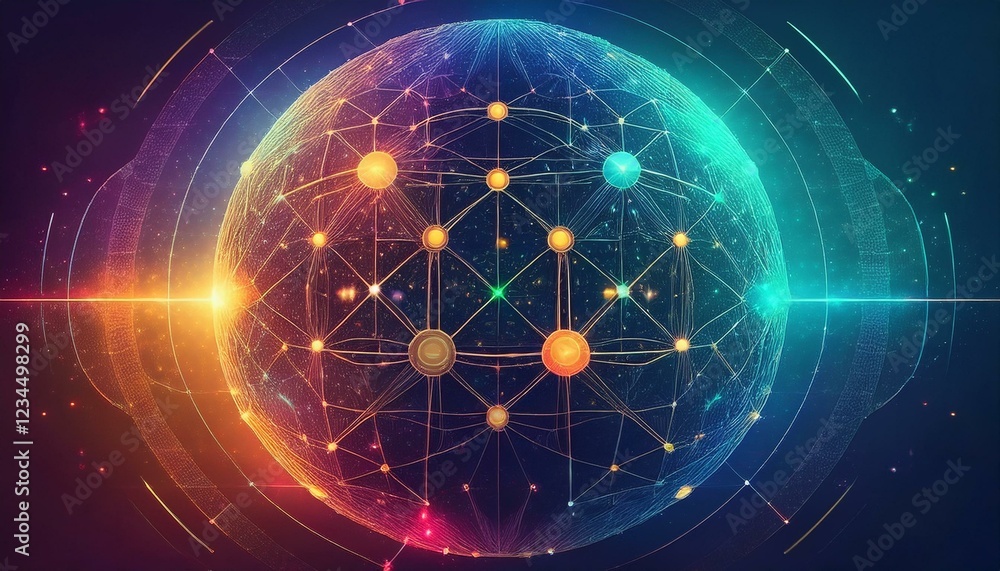 Fototapeta premium futuristic sphere made of dots connection circle worldwide communication, digital global internet connectivity concept