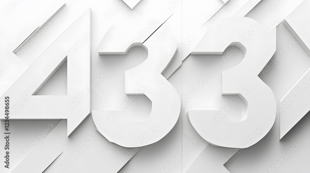 43. A crisp white backdrop with the number 43, large and geometric