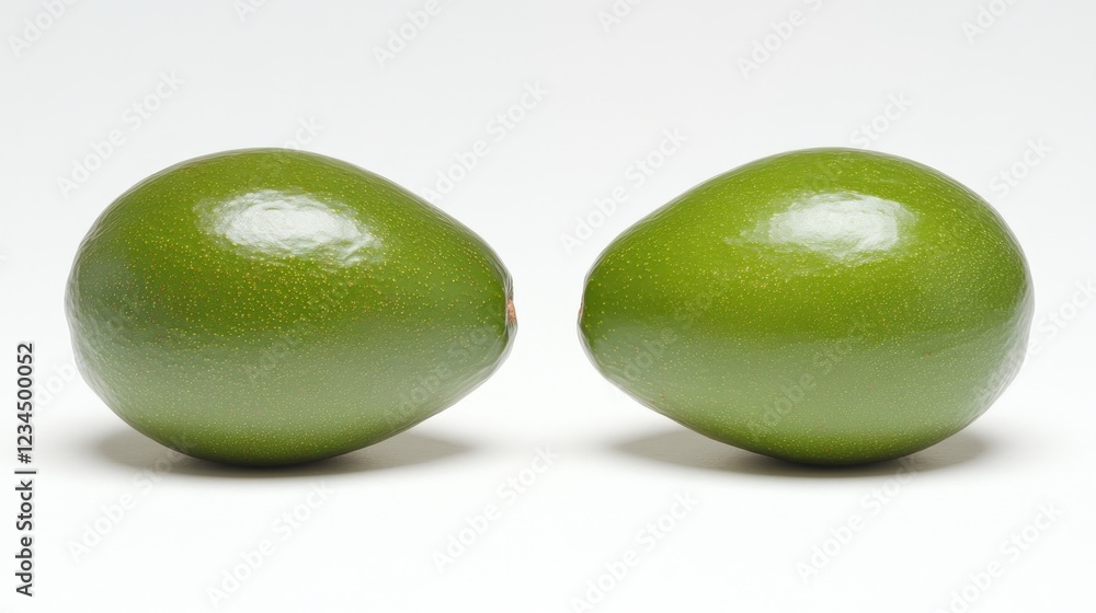 Two ripe green avocados on white background. Two ripe green avocados on white background.
