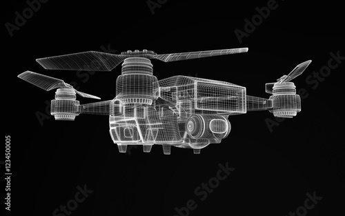 drone 3d model Isolated on black background