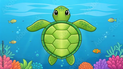 Chelonia mydas - Green sea turtle - Swimming - Vector cartoon photo