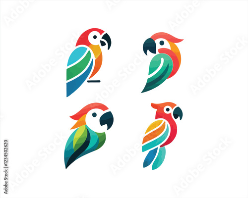 set of colorful parrot bird logo design template