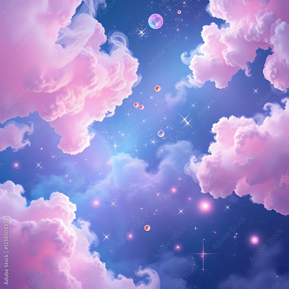 Fototapeta premium Cosmic Dreamscape: Vibrant Night Sky with Hot Air Balloons