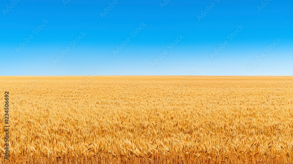 Golden Wheat Field Under A Clear Blue Summer Sky Golden Wheat Field Under A Clear Blue Summer Sky