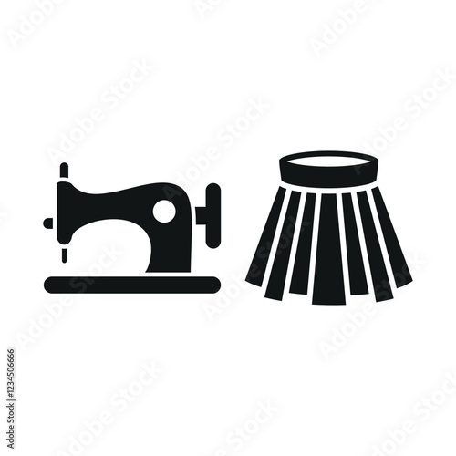 Sewing machine and skirt set tailor and fashion icon featuring a stylish and modern look, ideal for tailor shops, textile businesses, and garment-related visuals.