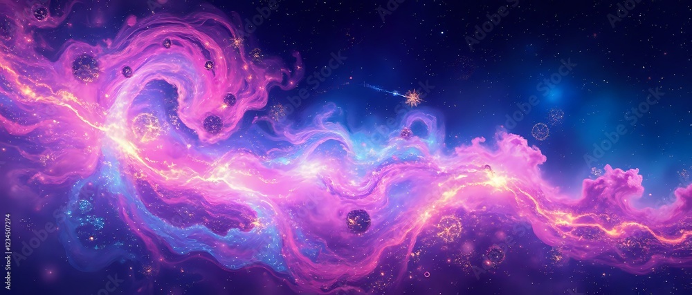 Cosmic Horizon: Vibrant Galaxy Landscape with Swirling Nebula Cosmic Horizon: Vibrant Galaxy Landscape with Swirling Nebula