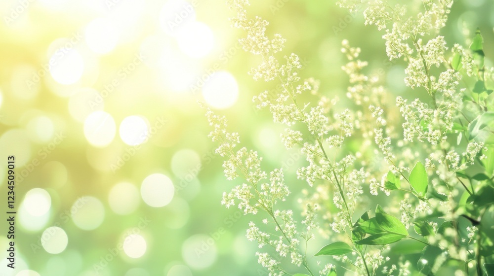 Fototapeta premium Sunny meadow, blooming flowers, bokeh background, nature banner