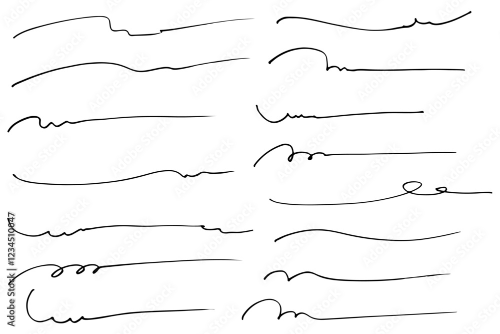 手描きの文字の下の線 アンダーラインセット ベクター 手描きの文字の下の線 アンダーラインセット ベクター