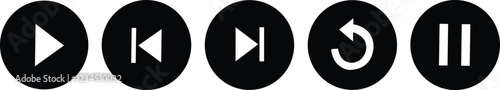 Play, pause, replay, previous, and next track icon vector. Elements for video streaming app