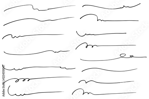 手描きの文字の下の線　アンダーラインセット　ベクター