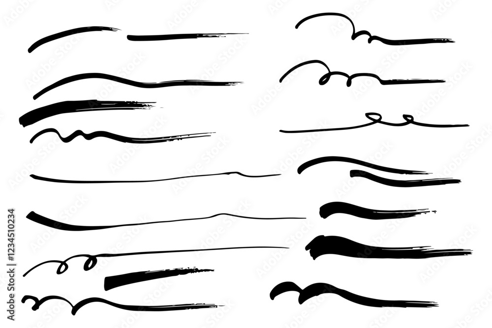 手描きの文字の下の線 アンダーラインセット ベクター 手描きの文字の下の線 アンダーラインセット ベクター