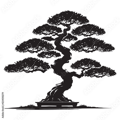 Bonsai Tree Silhouette - Japanese Zen Garden Tree - Bonsai Tree Vector - Bonsai Tree Illustration - Minimalist Bonsai Silhouette - Bonsai Vector - Bonsai Digital Art
