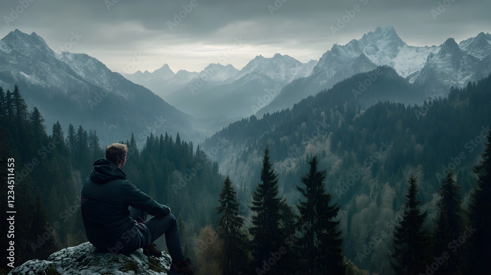 Portrait of a Mountain Climber Taking a Break on a Scenic Peak Portrait of a Mountain Climber Taking a Break on a Scenic Peak