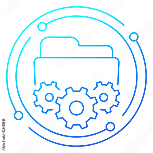 project management line icon, folder and gears photo