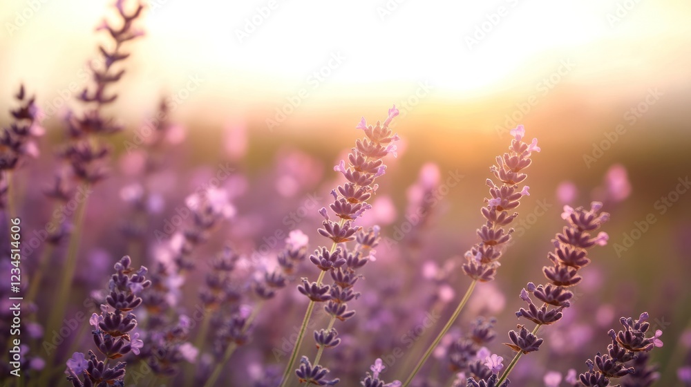Sunset Lavender Field Bloom Closeup Sunset Lavender Field Bloom Closeup
