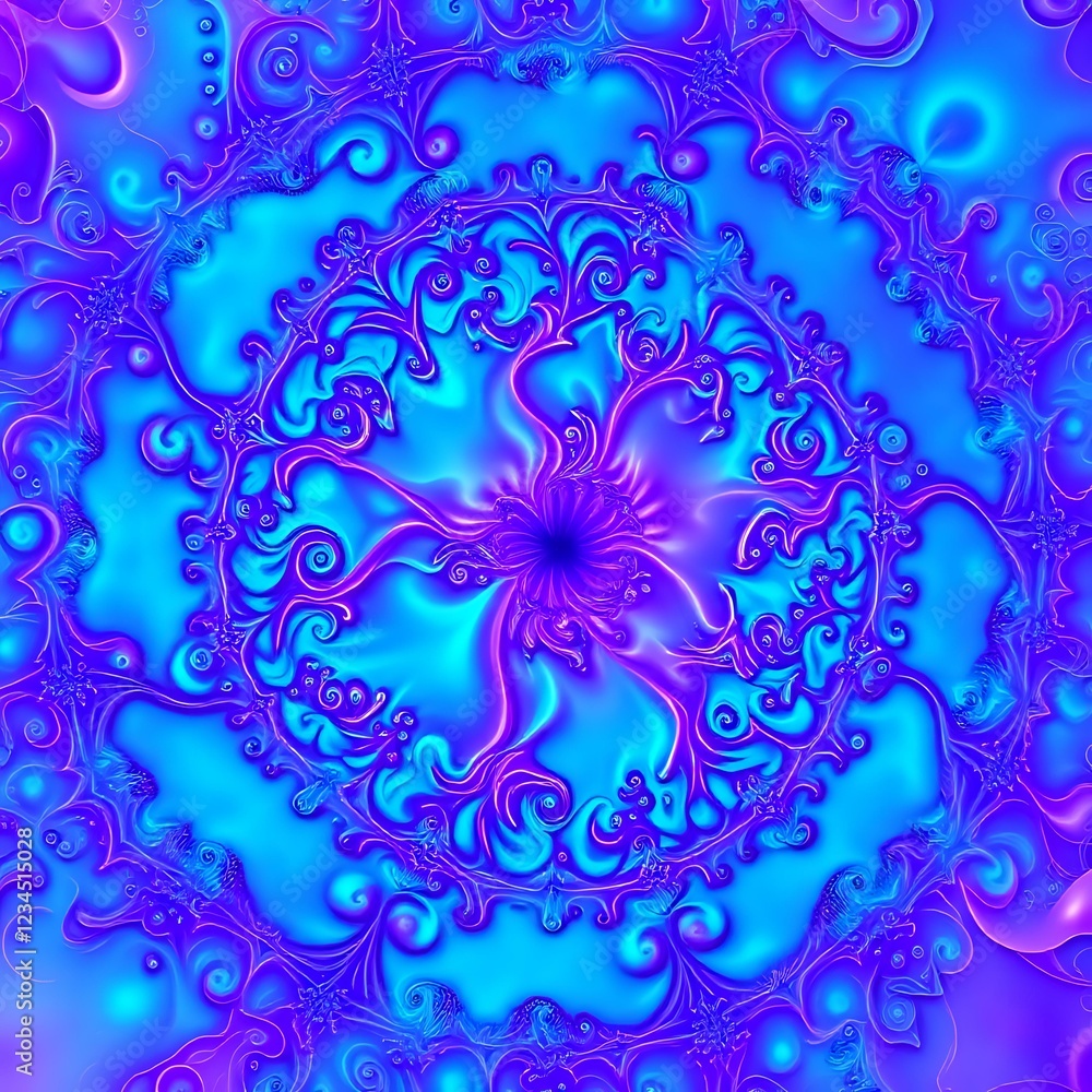 Cosmic Fractal Bloom - Vibrant Blue Purple Abstract Wallpaper