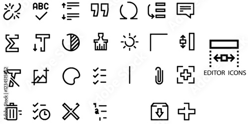 Editor 28 icons set. Editor icons set. Set of editor icons for UI, erase, text, back, delete, design isolated .Vector illustration.