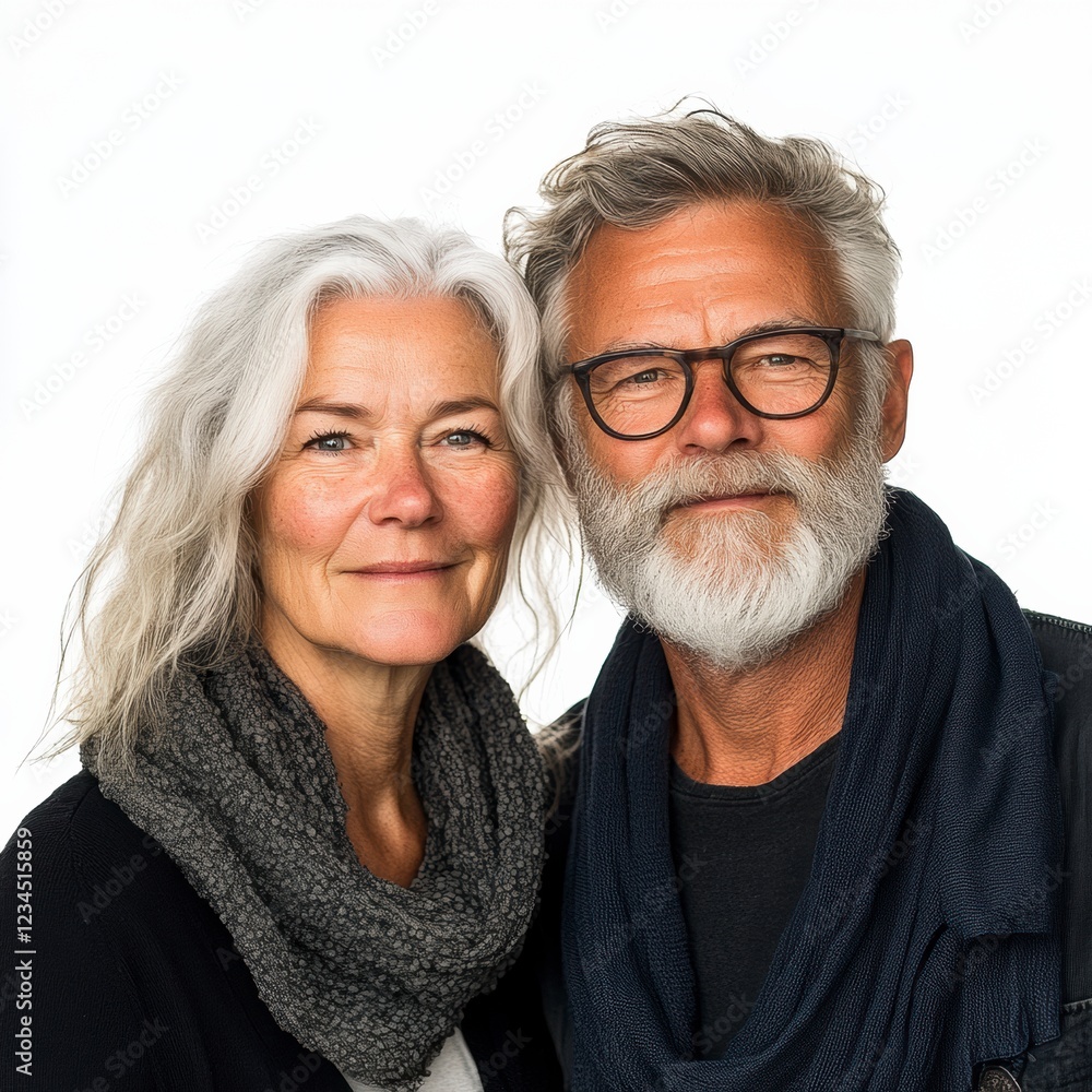 un couple de plus de 50 ans, debout devant un fond blanc un couple de plus de 50 ans, debout devant un fond blanc