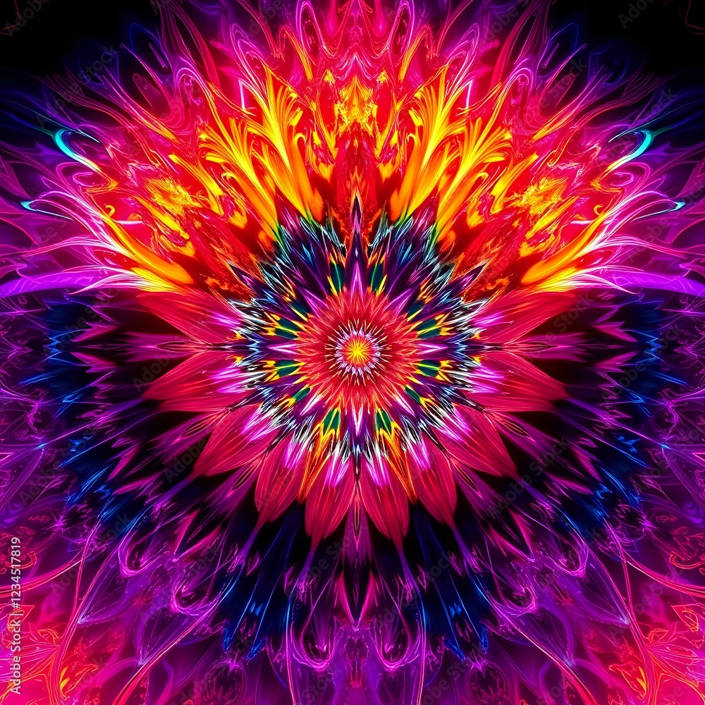Obraz premium Vibrant Fractal Mandala: Psychedelic Julia Sets in Neon Colors