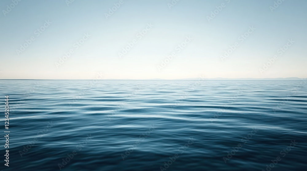 Calm ocean, tranquil seascape, distant shore, serene blue water, travel background Calm ocean, tranquil seascape, distant shore, serene blue water, travel background