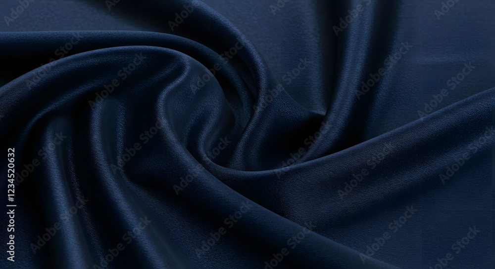 Fototapeta premium Elegant satin fabric texture in deep navy blue with soft folds and highlights