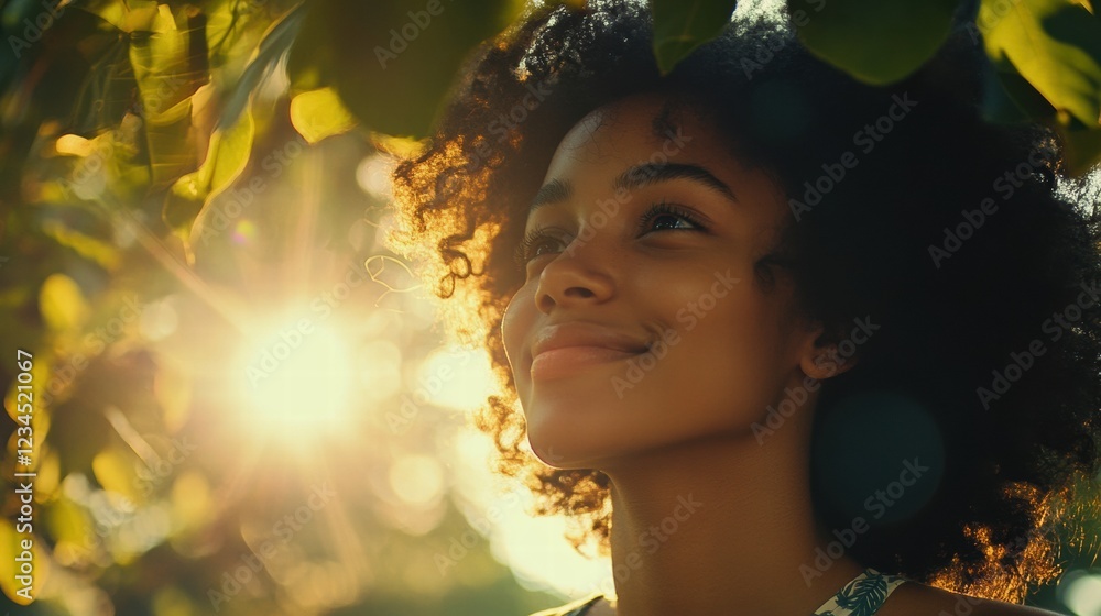 Fototapeta premium Young Woman Enjoying the Warmth of Summer Outdoors