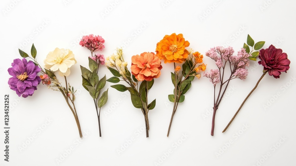 Obraz premium Colorful Dried Flower Arrangement On White Background