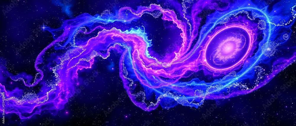 Obraz premium Cosmic Odyssey: Vibrant Galaxy with Neon-Lit Galactic Structures