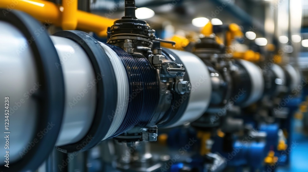 Fototapeta premium Industrial plant pipeline valve system close-up