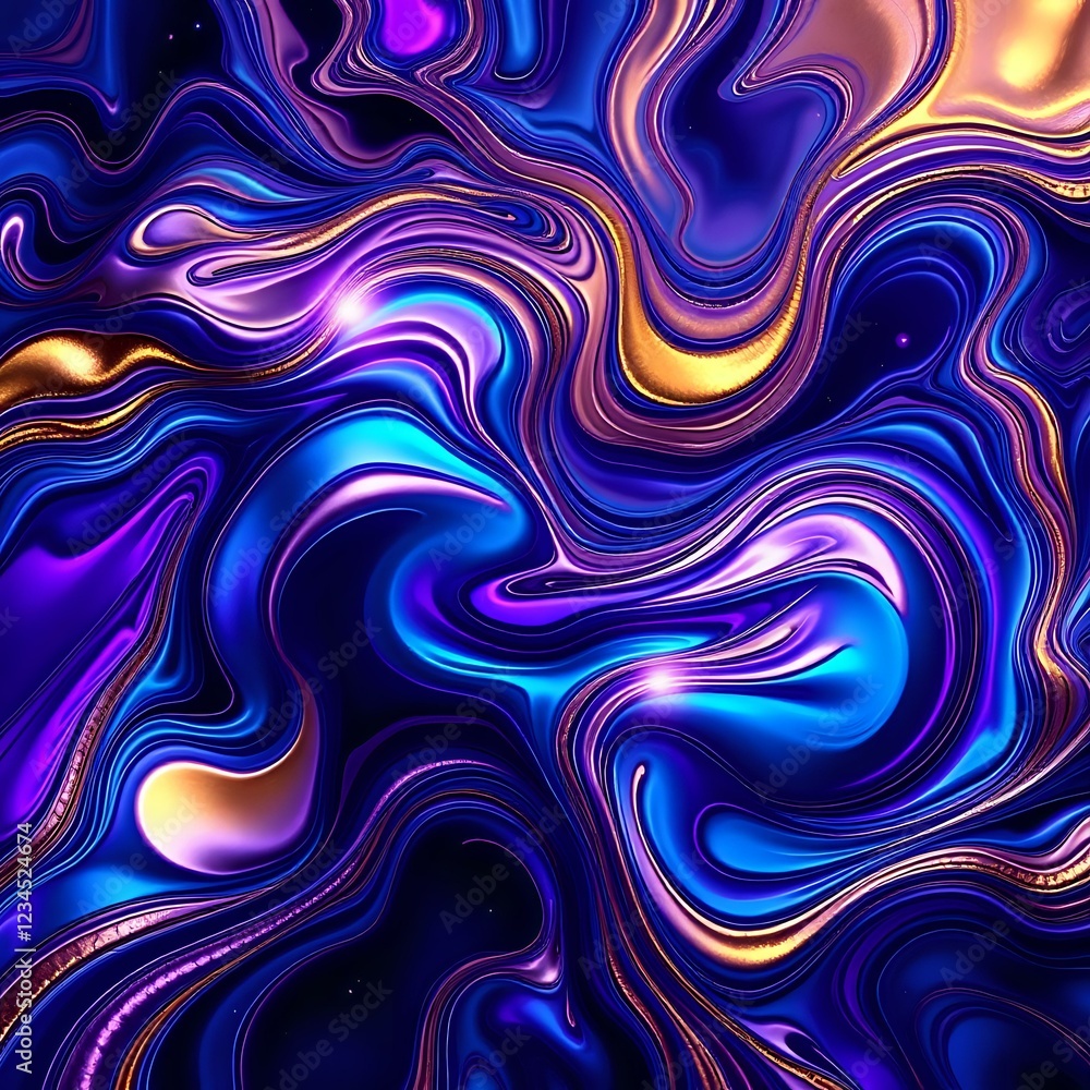 Abstract Digital Art with Liquid Metal Flow: Vibrant Purple and Blue Design Abstract Digital Art with Liquid Metal Flow: Vibrant Purple and Blue Design