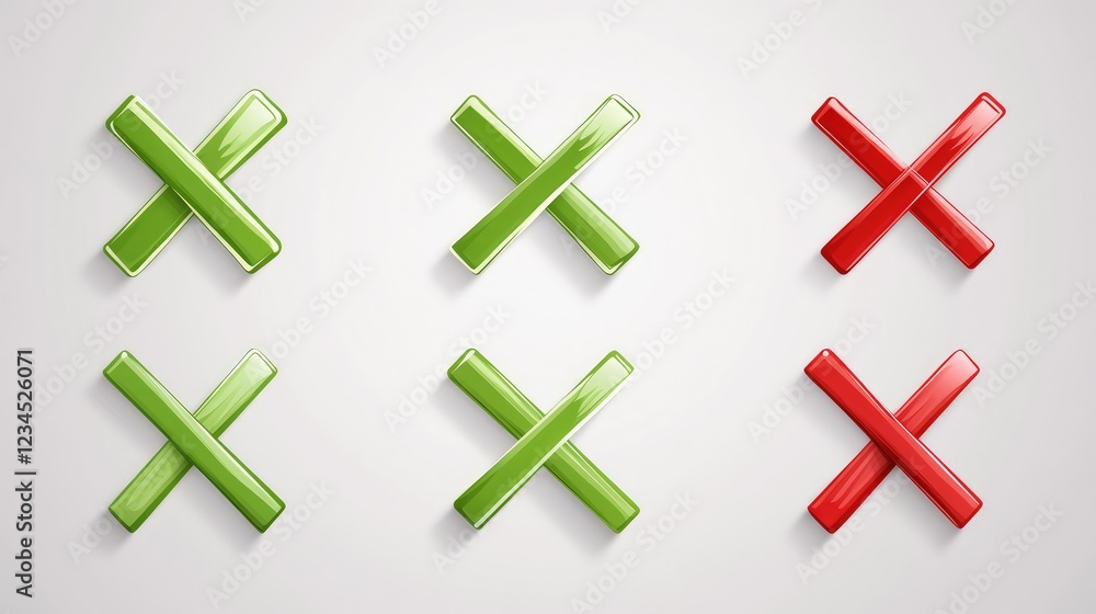 Obraz premium Bright and Glossy Green and Red Icons Representing Approval and Disapproval in a Modern, Minimalistic Style for Use in Various Digital Design Projects