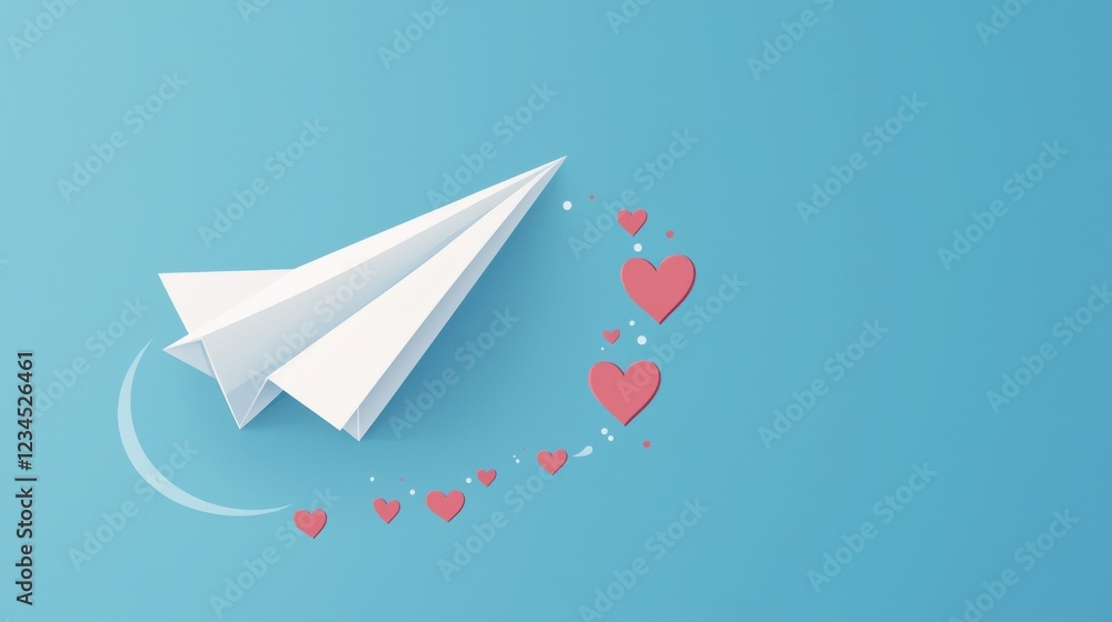 Naklejka premium Romantic paper plane with heart trail, cute and minimal,