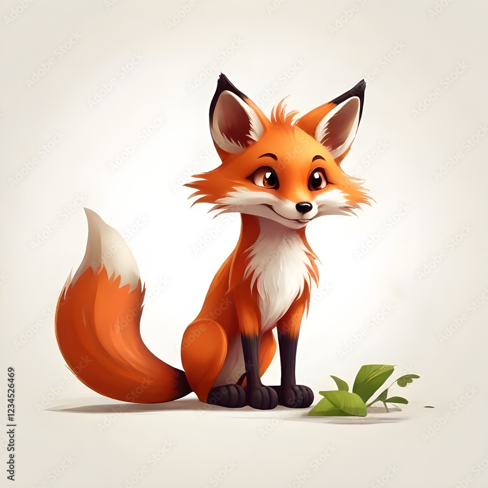 Obraz premium 2D animated illustration of a fox character smiling and sitting 