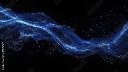 Blue digital wave flowing, dark background, data stream, tech banner