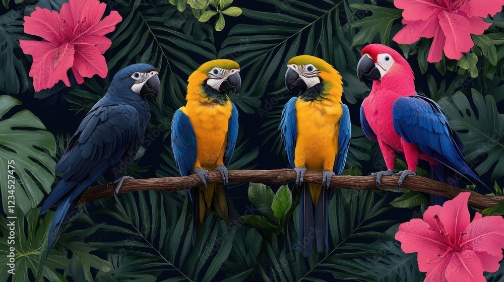 Obraz premium Colorful Macaws in Tropical Paradise