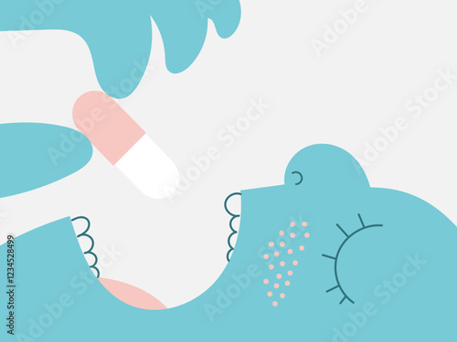 Sick person drinking pill or vitamins in capsule. Flat vector conceptual illustration.
