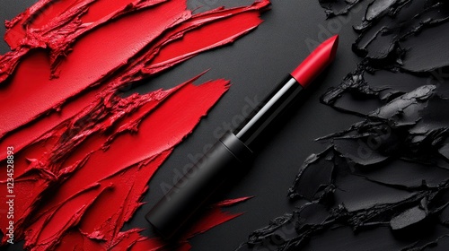 Red Lipstick on Black Background: Bold Makeup Look photo