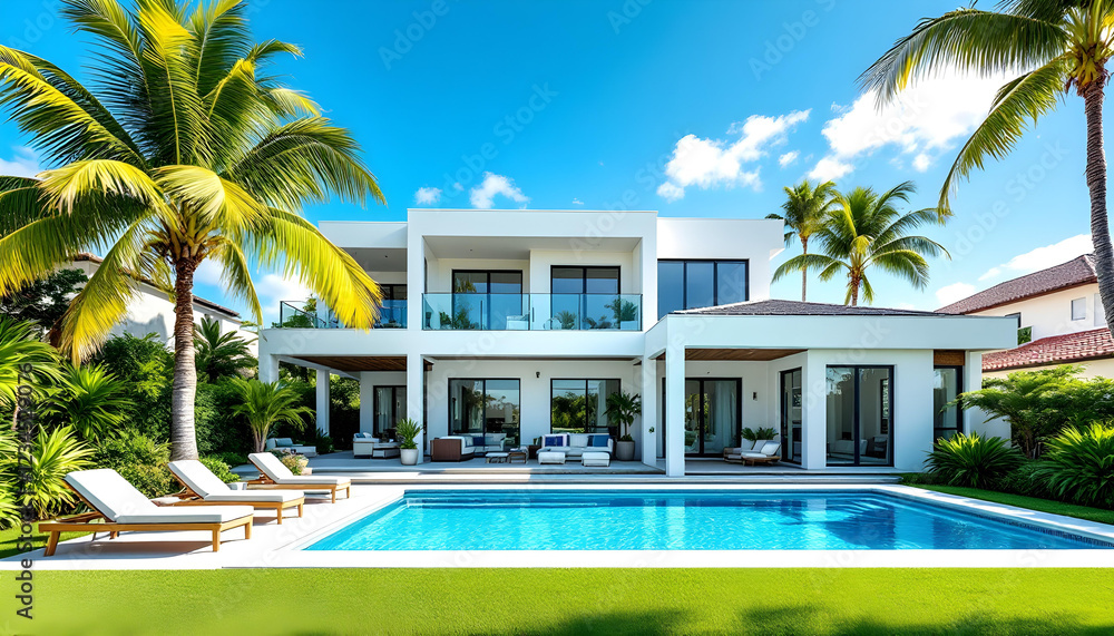 Obraz premium Summer Breeze at Modern Home with Pool